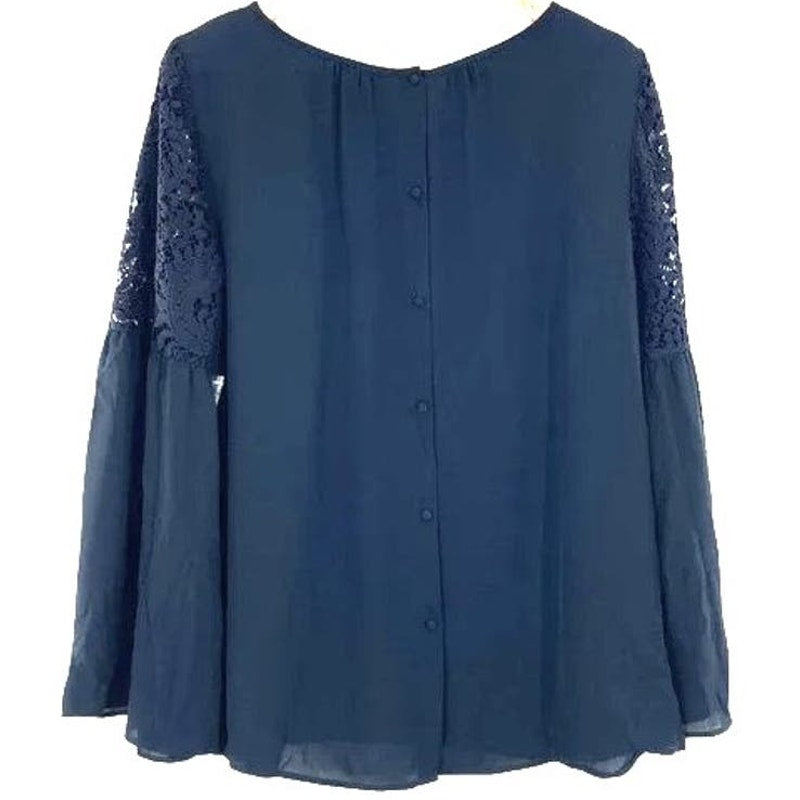Chelsea28 Back Button Lace Bell Sleeve Top Sz XL/Extra Large in Navy NWT