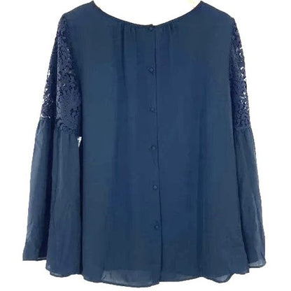 Chelsea28 Back Button Lace Bell Sleeve Top Sz XL/Extra Large in Navy NWT