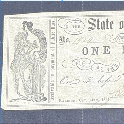 Paper Currency Bank Note USA Paper Money State of North Carolina $1 Series 1861