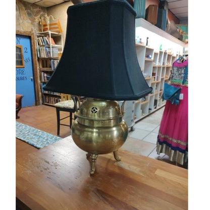 Mid Century Large Asian Brass incense burner table lamp 1960's Dragon Motif