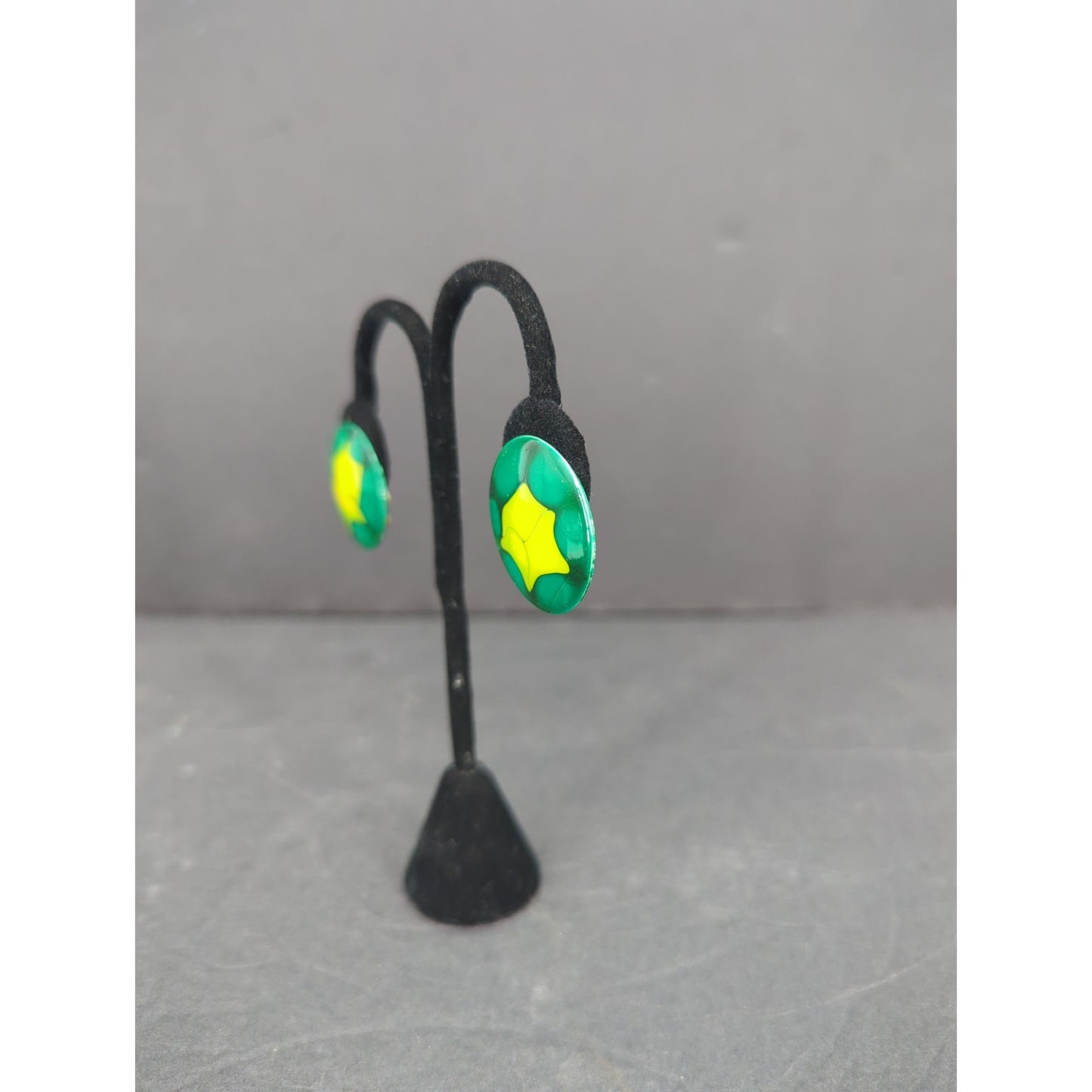 Vintage West Germany Hand Painted Enameled Metal Clip On Earrings Abstract