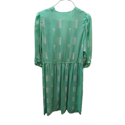 Vintage Townhouse Mint Green V-Neck Day Dress Geometric Print 16 80s Secretary