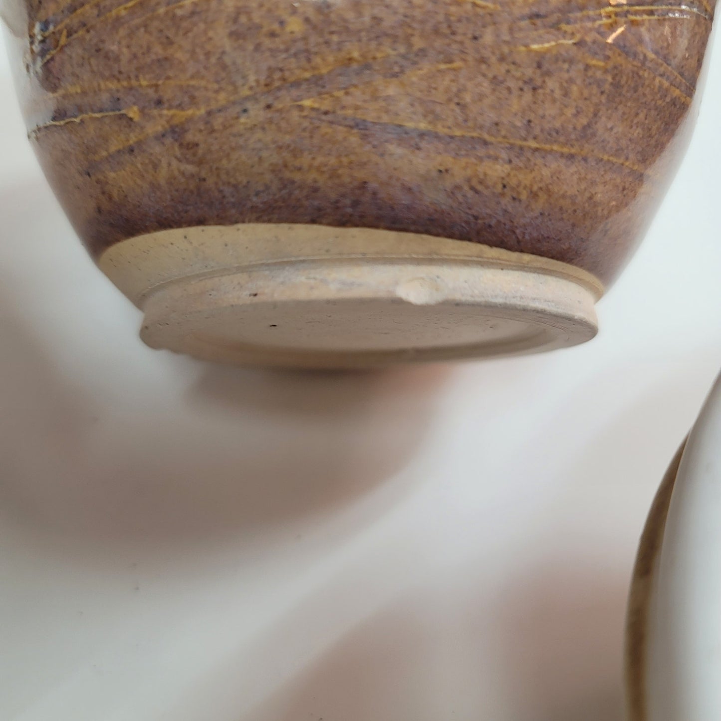 Lot of 3 handmade art pottery studio tea bowls Earthtones brown white sand Clay