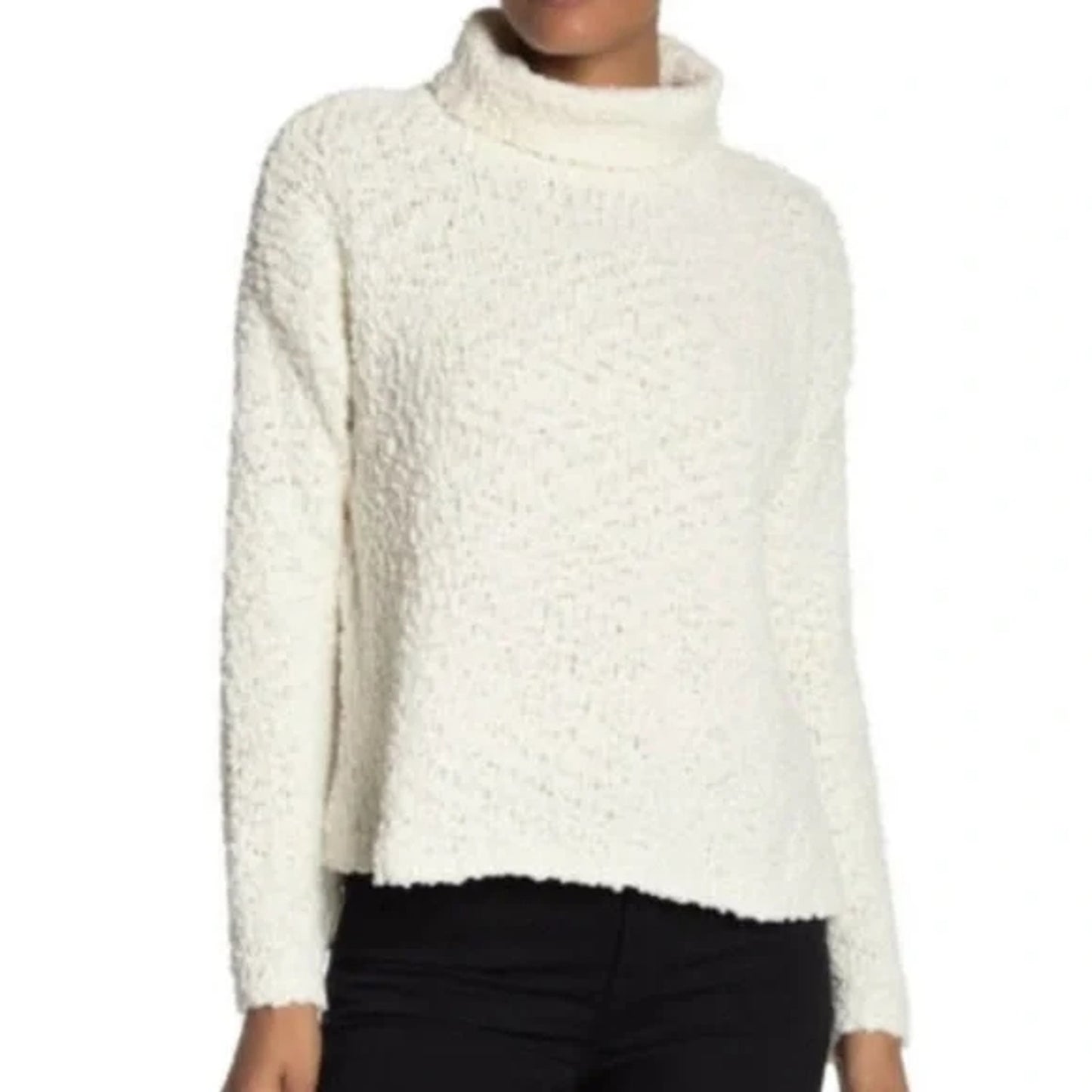 Bobeau Pullover Boucle Popcorn Cowl Neck Sweater Sz LARGE in Winter White NWT
