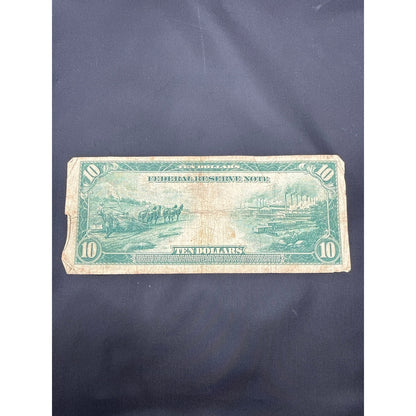 Vintage 1914 $10 Federal Reserve Note Blue Seal Large Bill Andrew Jackson