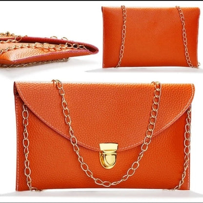 Vegan Pebbled Leather Conververtible Clutch Purse Shoulder Bag gold chain clasp