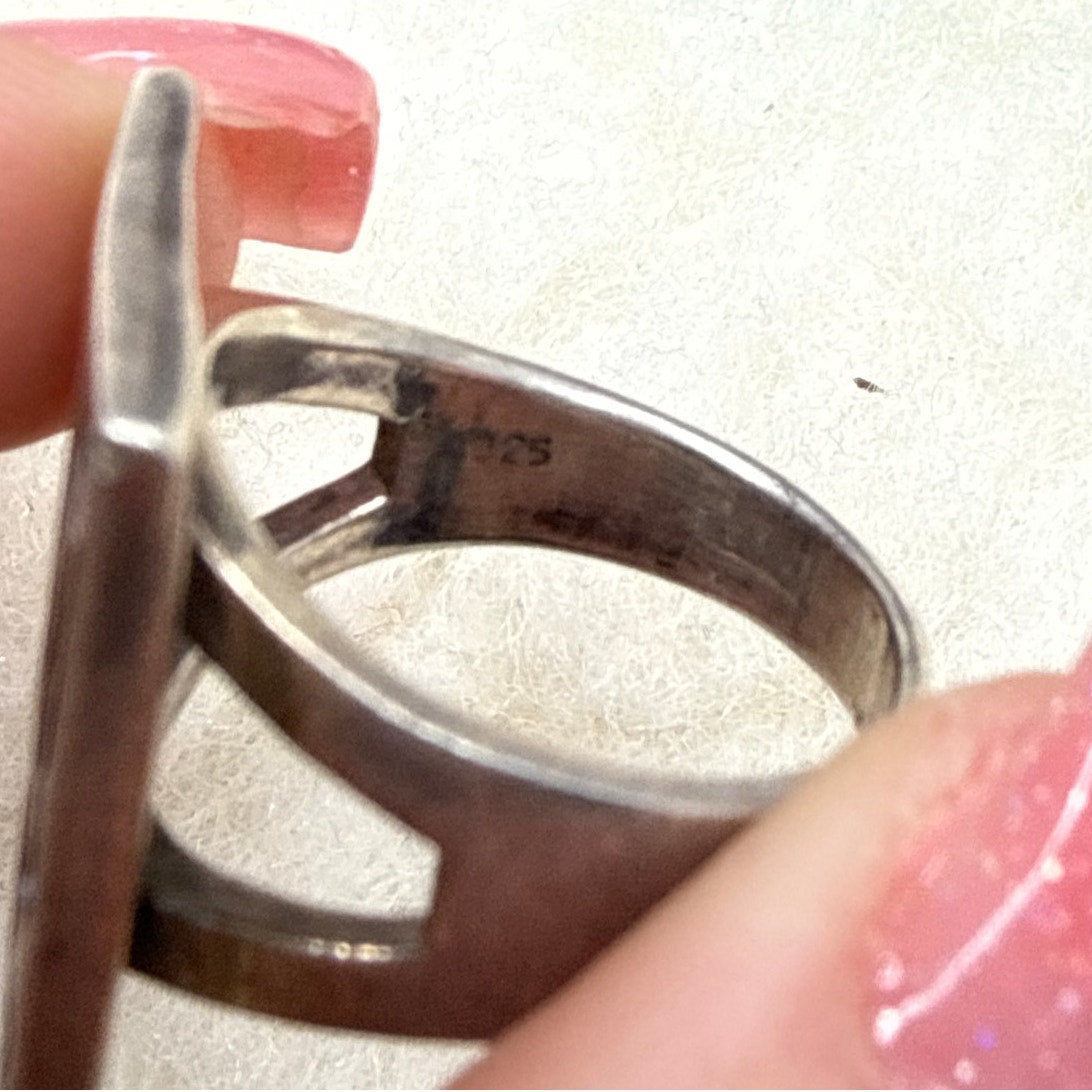 Size 8.5 Brutalist Silver 925 Ring Square MCM Industrial Open design