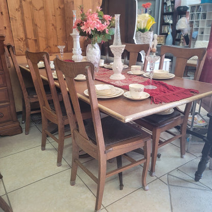 Secondhand Sandies:  7' x 3' farmhouse table and 6 chairs double pedestal could add 2 more seats