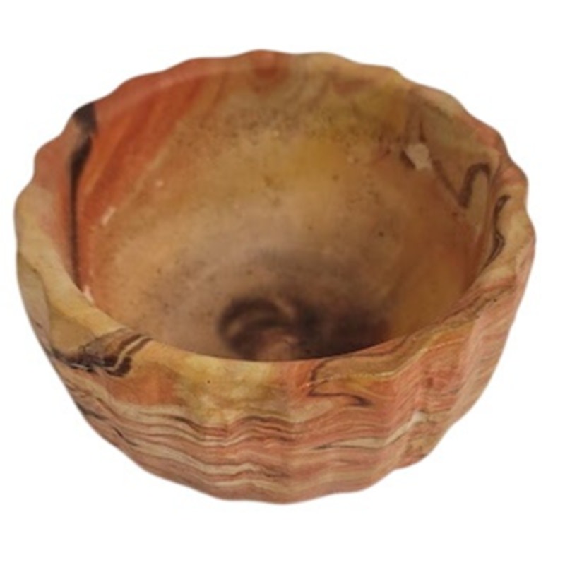 Small Sandstone bowl orange black 4.5" ribbed edge