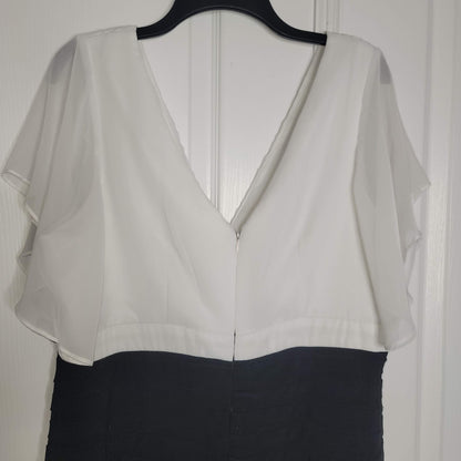 K. Jordan Women's Dress Flutter Sleeve V- Neck Black pleated White SZ 16W Career