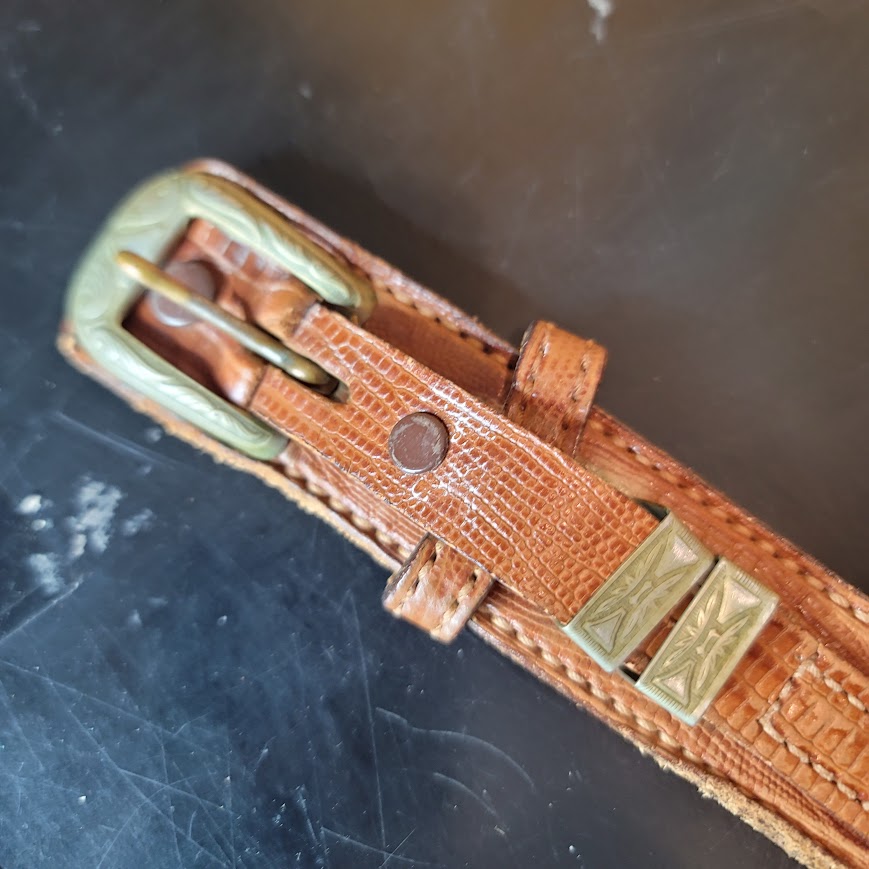 Vintage Dun Dee Brown embossed Snake Ranger Belt Overlay strap gold Size 44