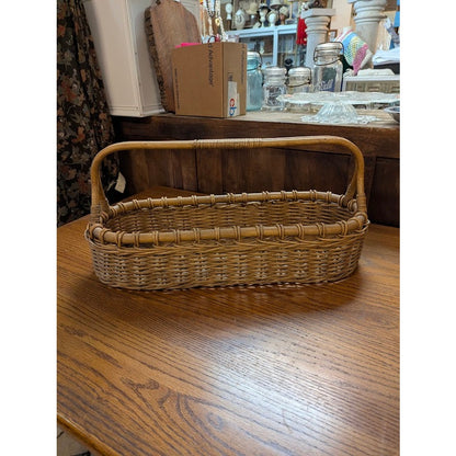 Vintage 21" French Style willow Gathering Basket Rattan Picnic Market Handl Trug