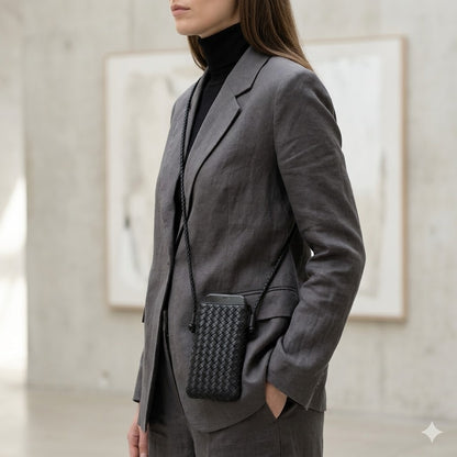 Urban Expressions Black Woven Crossbody Phone Bag Minimalist Quiet Luxury Small