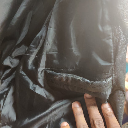 Vintage Firenze Black Leather Bomber Jacket 90s Grunge Minimalist Aesthetic XL