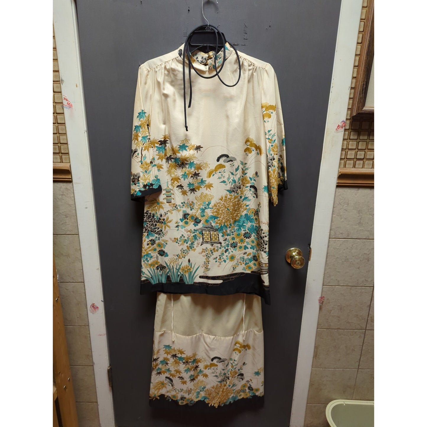 Krist Gudnason Asian inspirted Chinoserie Print 3pc Skirt Set Top Skirt Belt