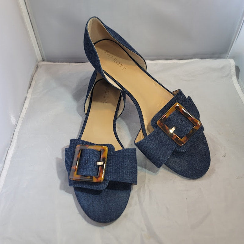 Talbots Leona Buckle D'orsay Flats Dark Denim Size 11 M blue buckle Sandals