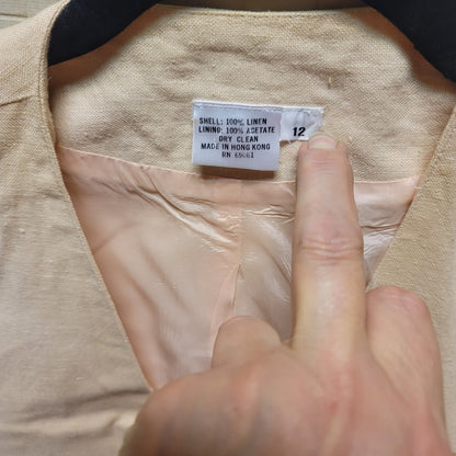 Vintage Pair of linen blazers cream pink Womens Size 12 shoulder pads lined