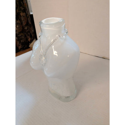 Vintage Y2K Frosted Glass Female Bust Torso Vase Clear Necklace Statue 10"