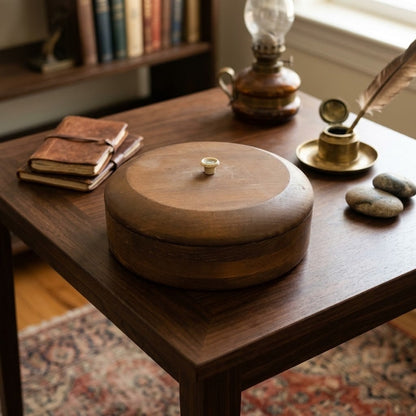 Handmade Turned Wood Turned Bowl With Lid 9" Natural Finish Tobbaco Sewing GA.