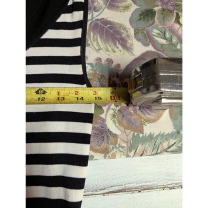 Preston & York Striped Cowl Neck Knit Top Medium Black White Sleeveless