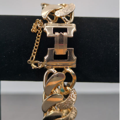 Vtg. Textured Smooth Gold Tone Curved Link Bracelet MCM Old Money High Quality