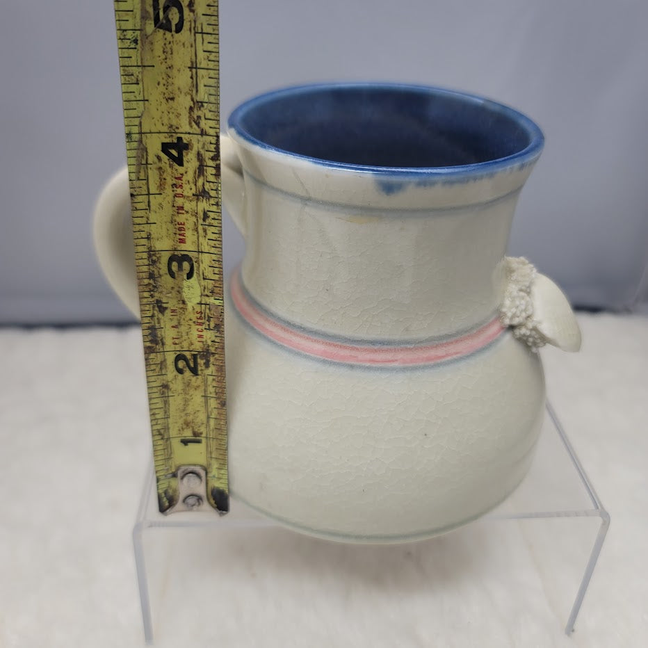 Wakulla Clay '86 Coffee Tea Mug Seashell Cream Blue Pink Ivory 4" tall