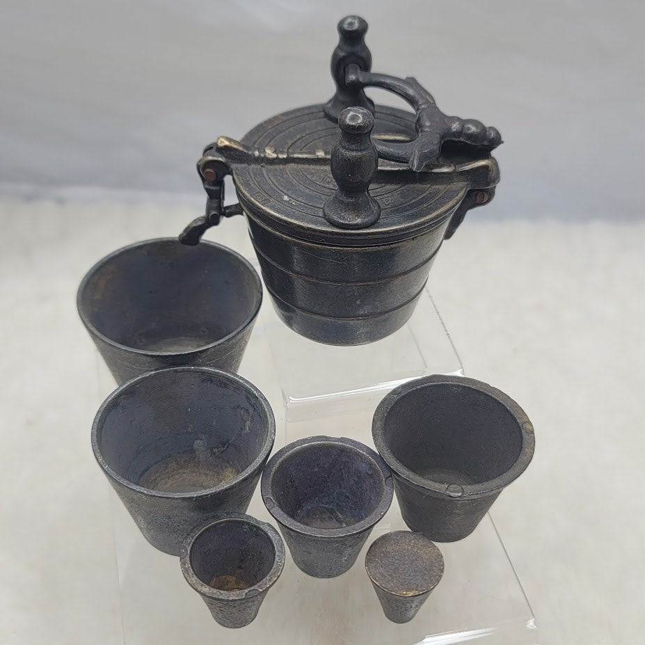 Antique Bronze Nesting Apothecary Cup Weights Set 17-19th Century Dark Academia