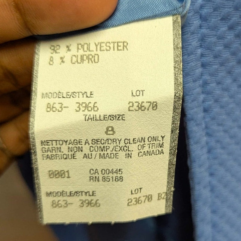 Louben Periwinkle Blue Dobby Fabric Blazer Stand Collar Vintage Career 8