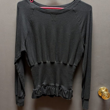 Habitual Size 14 blouse top long sleeve cinched waist black scoop neck cotton