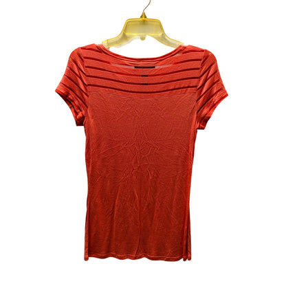 INC Concepts Coral Red Mesh Illusion Pleated Short Sleeve Top Size Medium