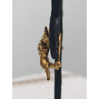 Vintage Gold Leaf Rhinestone Bow Clip On Earrings French Country Chic Statements