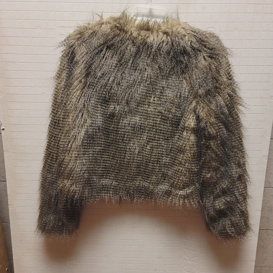 Yoki NEW Brown size Medium Faux Fur Feather Coat Jacket Cropped