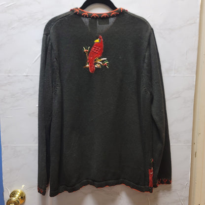 White Stag Womens Size 16W Christmas Cardinal Long Sleeve Sweater button up