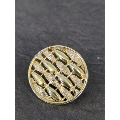 Vintage Gold Tone Textured Round Disc Clip On Earrings Retro Grid Modern 1980s