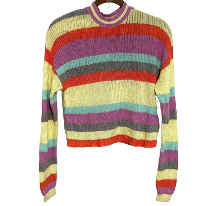 NWT BP. Pullover Crewneck Crop Sweater XS/Extra Small Green Luminary Multistripe