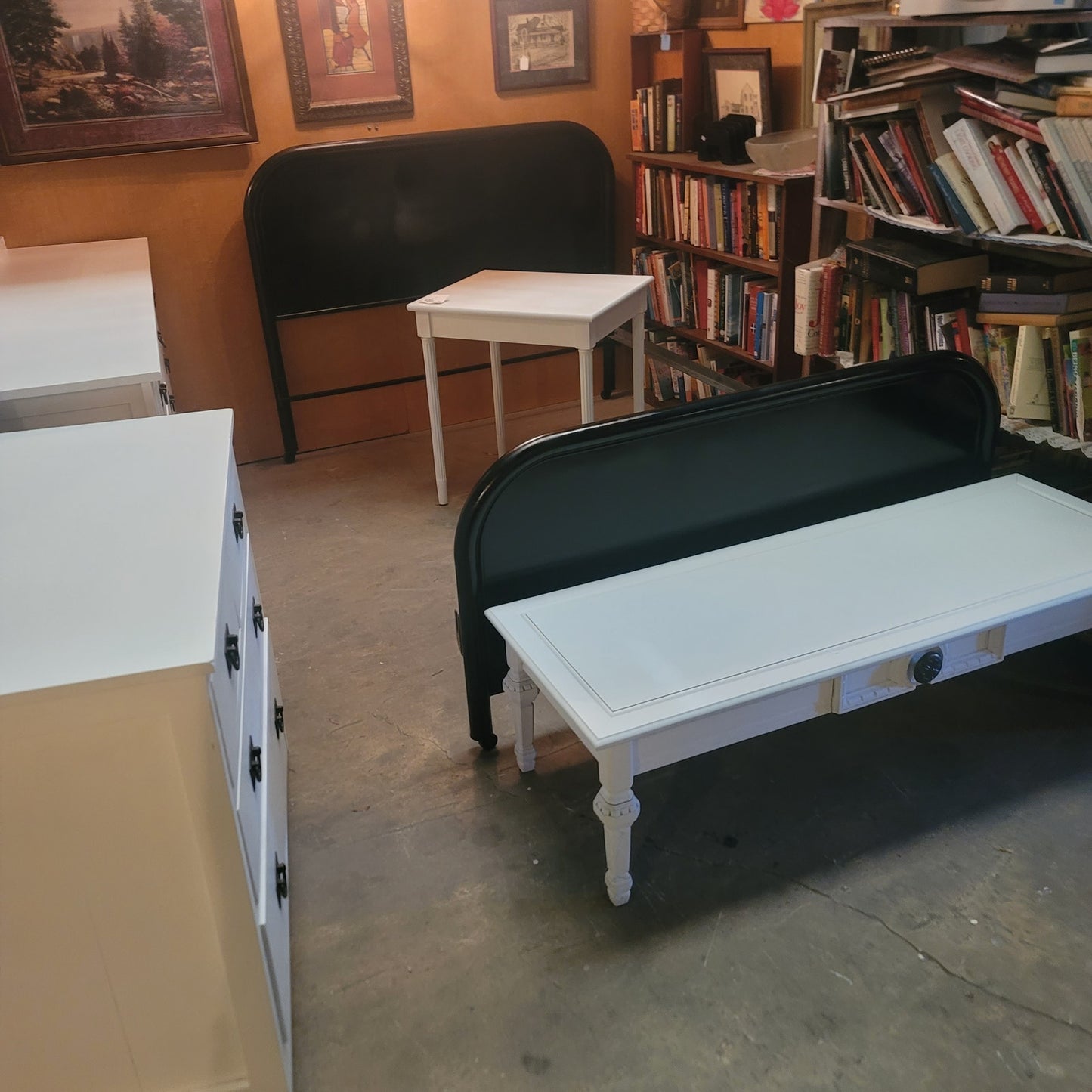 SECONDHAND SANDIES: antique black metall full size bed . Frame and rails. Freshly Painted