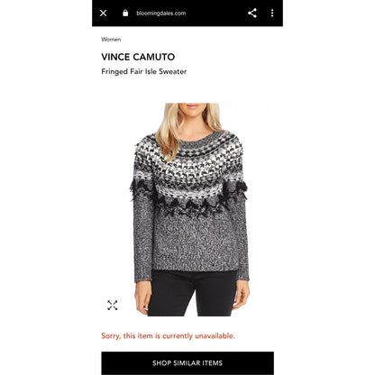 VINCE CAMUTO Fringed Fair Isle Sweater Size Large Tribal Ski Icelandic Style