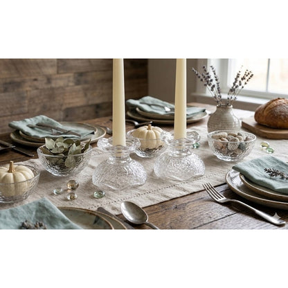Pair of frosted ice Vintage Anchor Hocking Crinkle Clear Glass Candle Holder