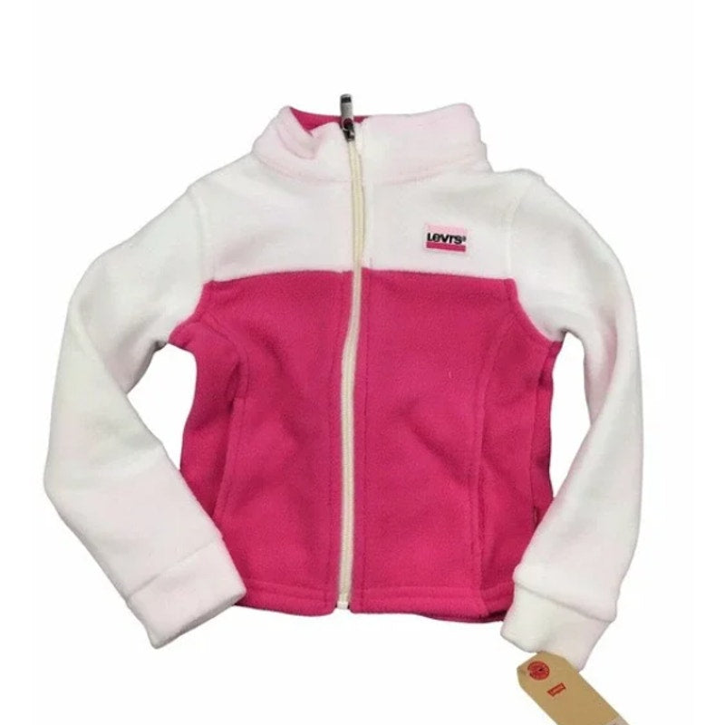 Levi's Fleece Zip Up Jacket Color Block Long Sleeve Pink White Kids Girls 2T NEW