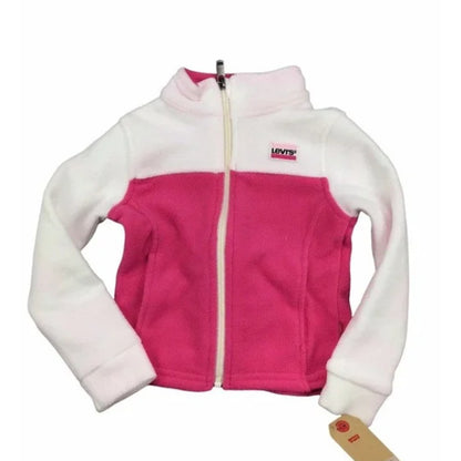 Levi's Fleece Zip Up Jacket Color Block Long Sleeve Pink White Kids Girls 2T NEW