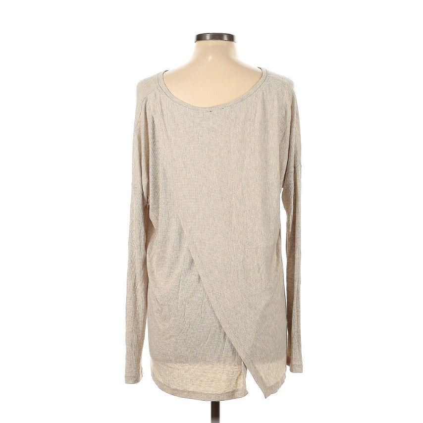 H by Bordeaux HEATHERED TAWNY TOP LONG SLEEVE HACCI sPLIT back Size large casual