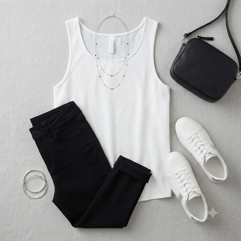 Loveappella NWT White Trim Tank Top Medium Sleeveless Casual Layering  Summer