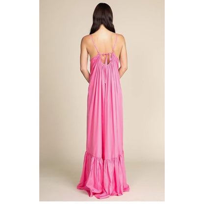 Tov Elegance Spaghetti Strap Flowy Maxi Rideau Dress Size 42 Fushia Pink NEW