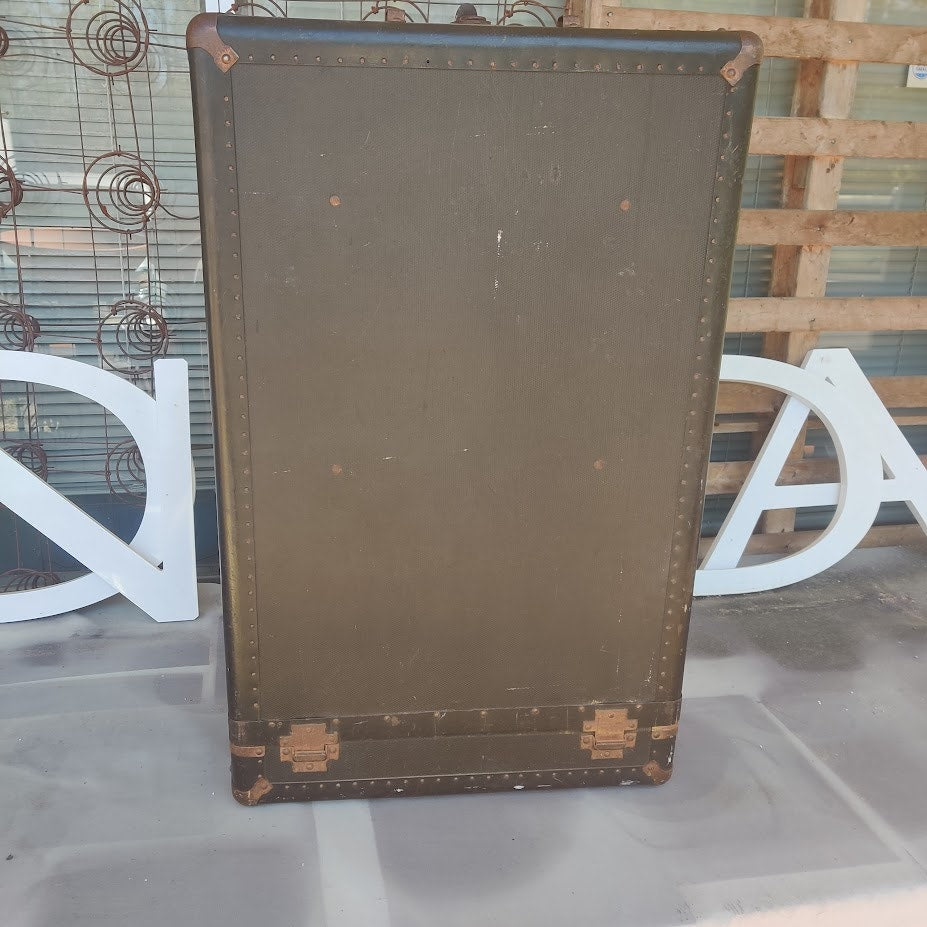 Vintage Industrial Steamer Trunk Wardrobe Antique Luggage Mid-Century Military