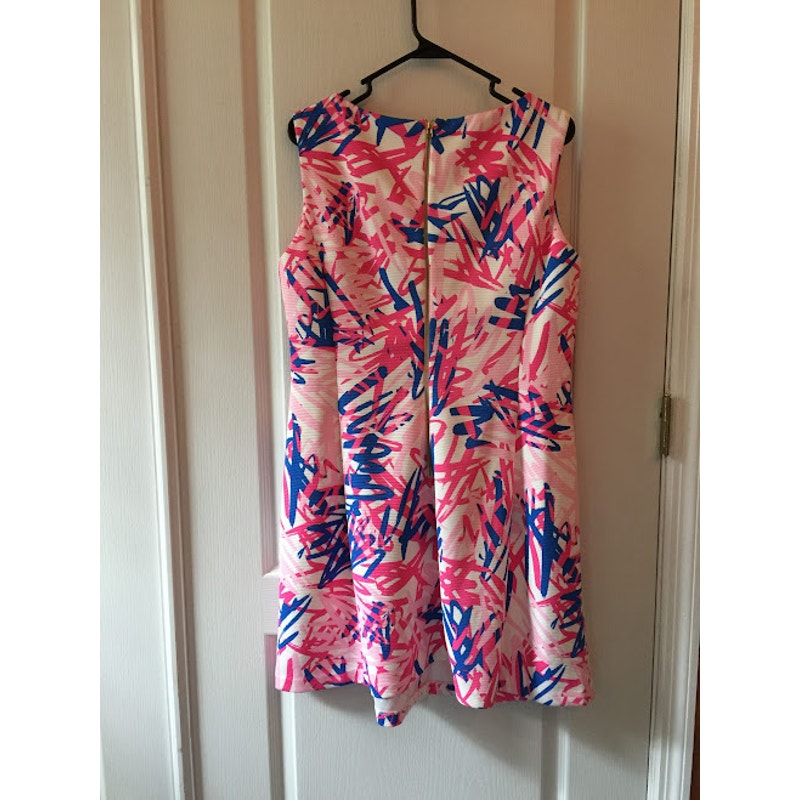 Taylor Dress Summer Sleeveless Size 14 Stretch Casual Shift Pink Blue Geometric