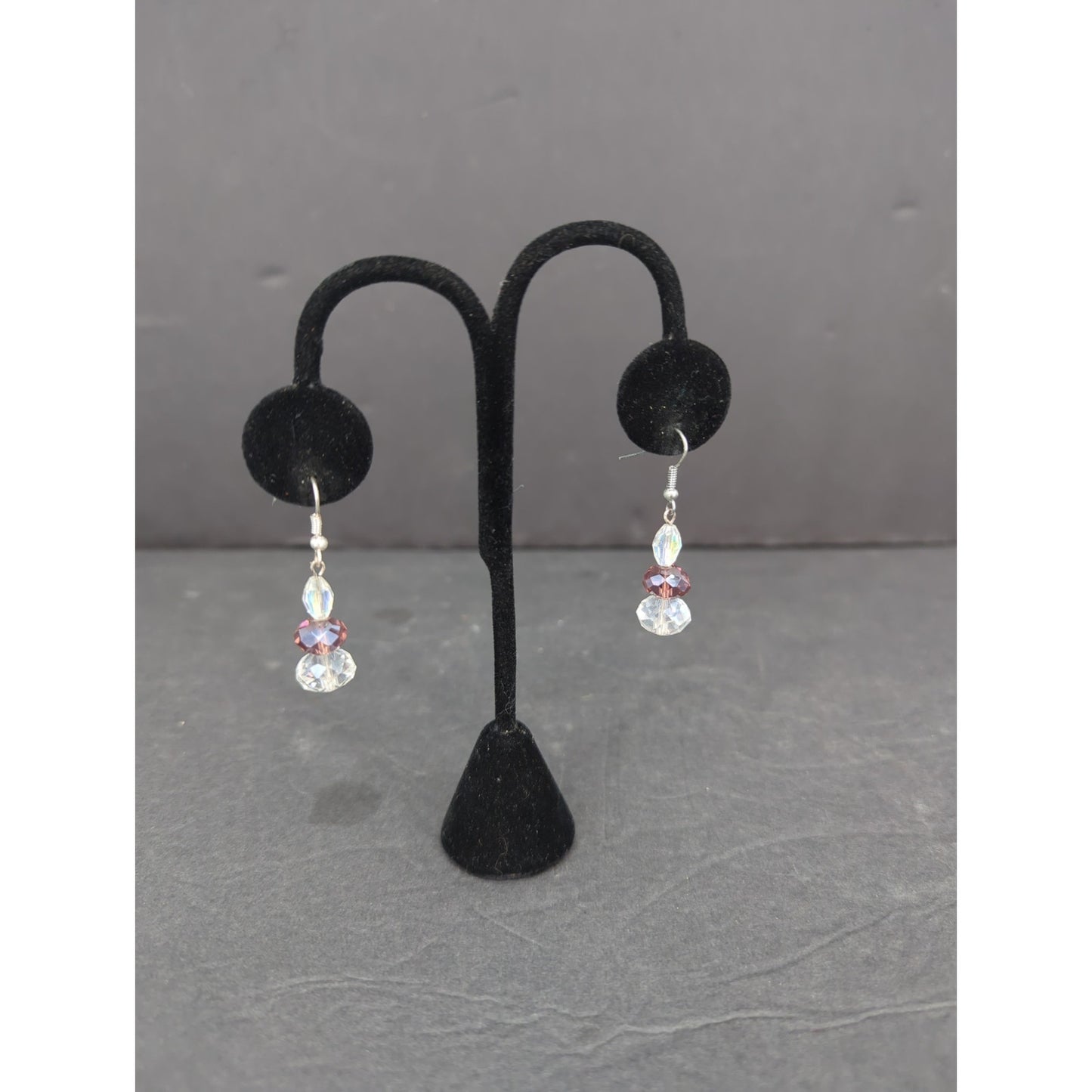 Vintage Iridescent Crystal Bead Drop Dangle Earrings Silver Tone Pierced