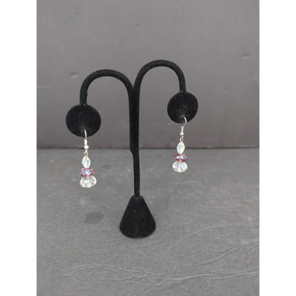 Vintage Iridescent Crystal Bead Drop Dangle Earrings Silver Tone Pierced