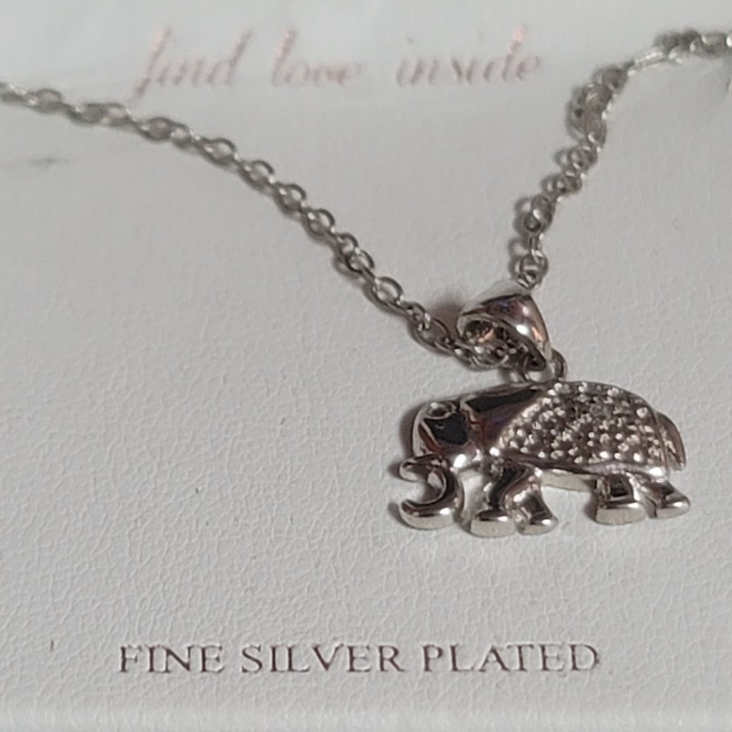 Bella Vie Fine Silver Plated pave Elephant Charm Necklace 16"