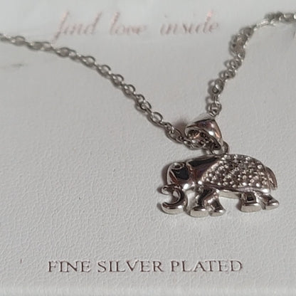 Bella Vie Fine Silver Plated pave Elephant Charm Necklace 16"