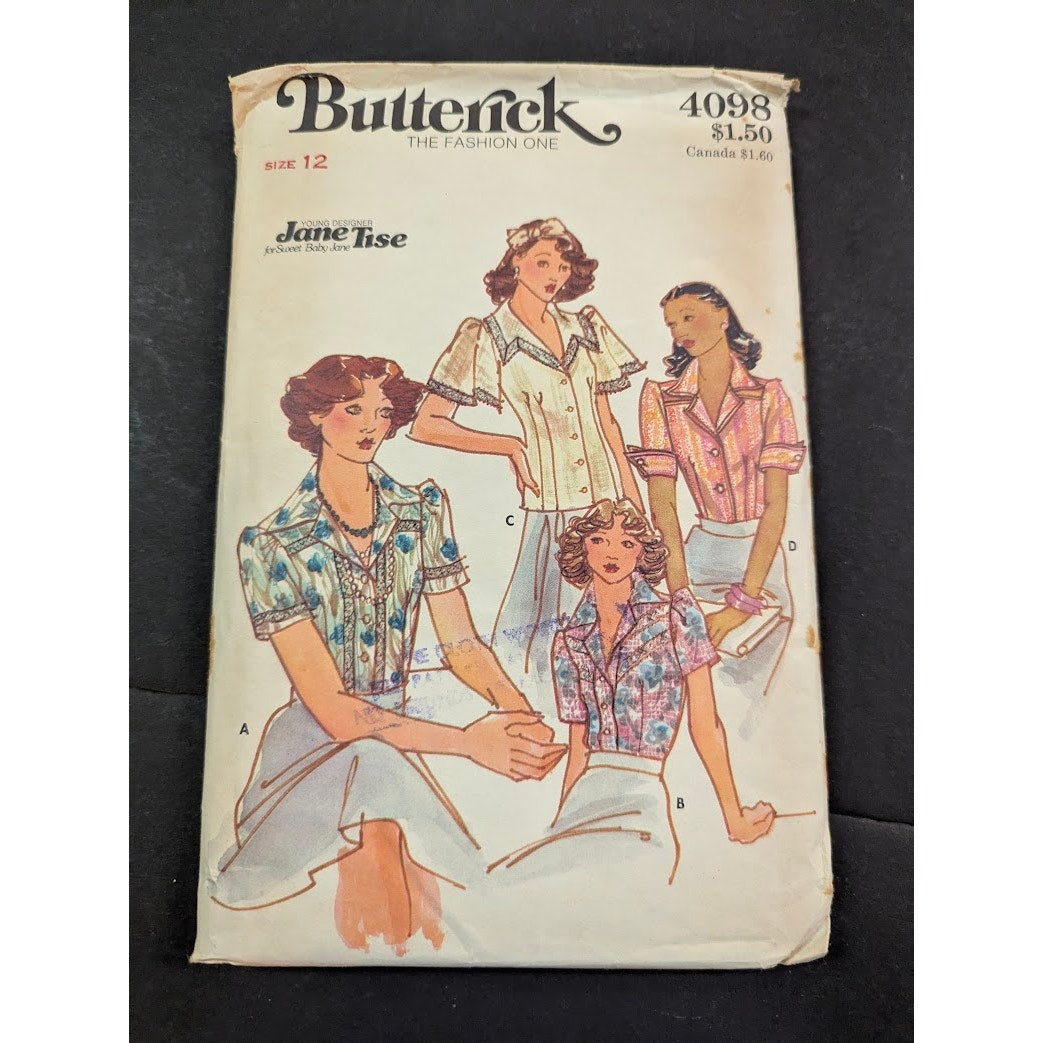 Vintage Pattern Sewing Crafts Hobby Butterick 4098 Size 12 Jane Tise